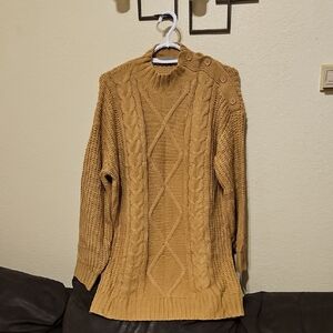Elegant Camel Cable Knit Sweater Dress